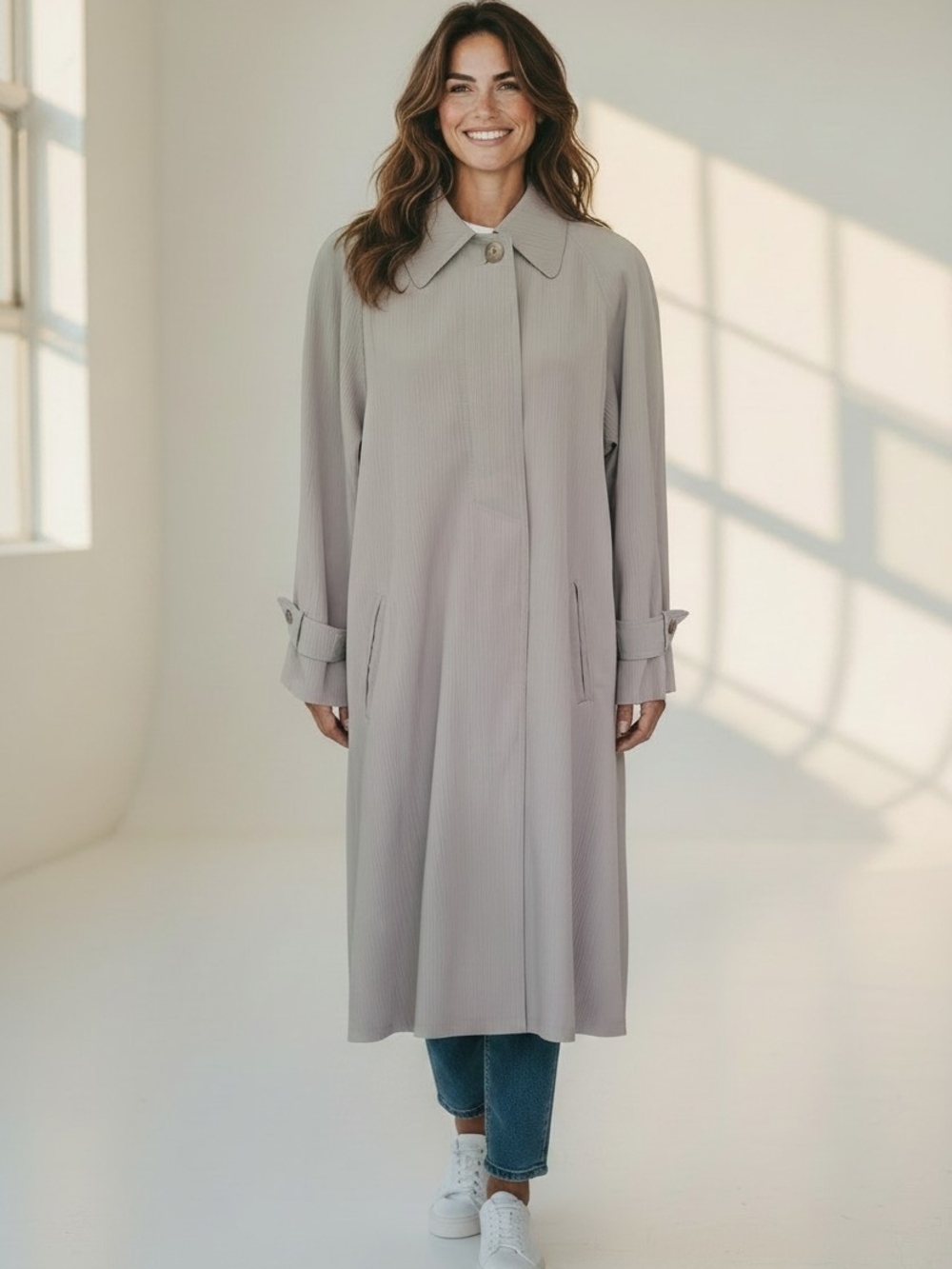 UTEX Classic Vintage Long Beige Trench Coat Fluid Duster Jacket - Long Coat - 9